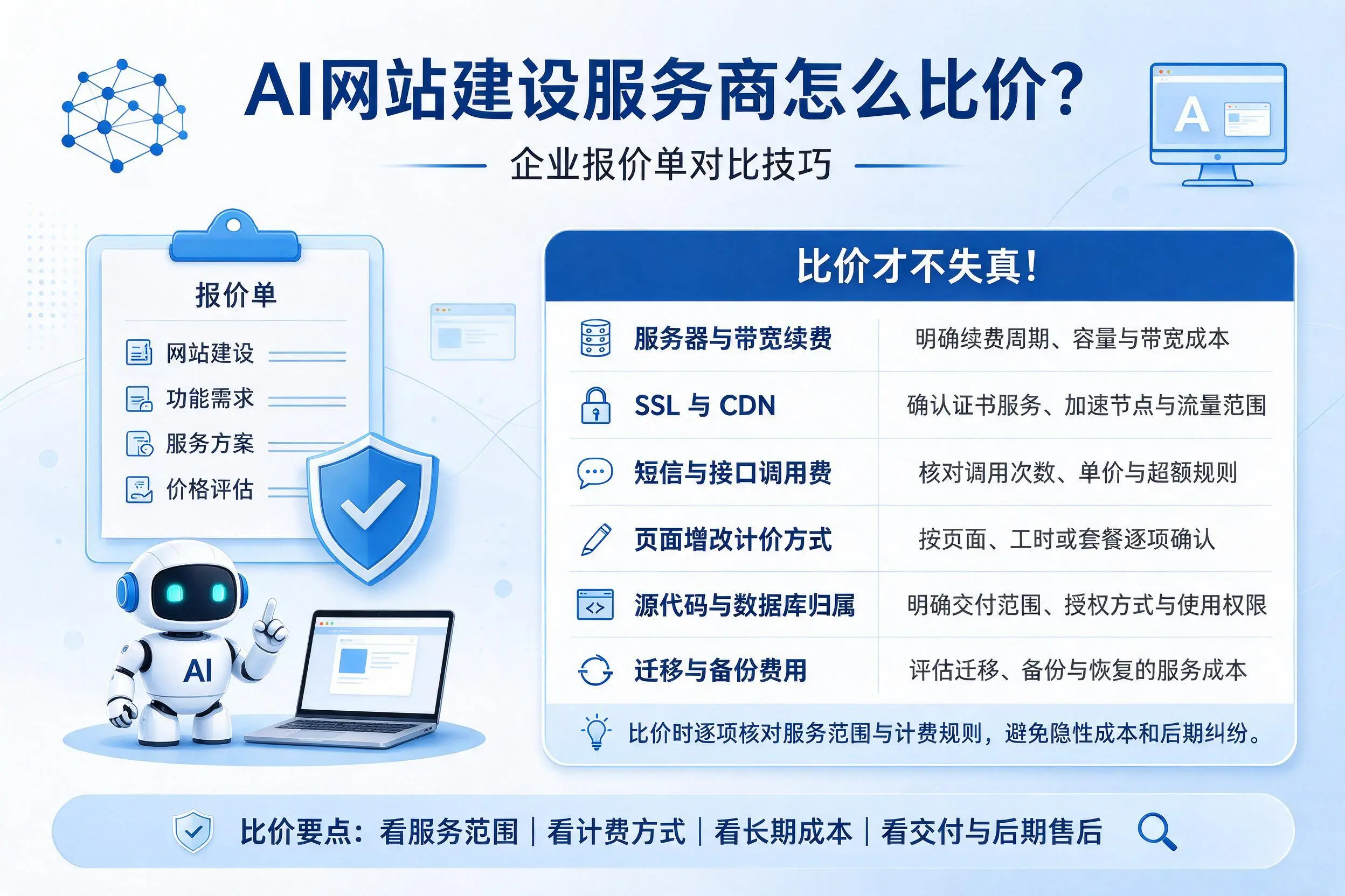 AI网站建设服务商怎么比价?重庆郊县企业报价单对比技巧
