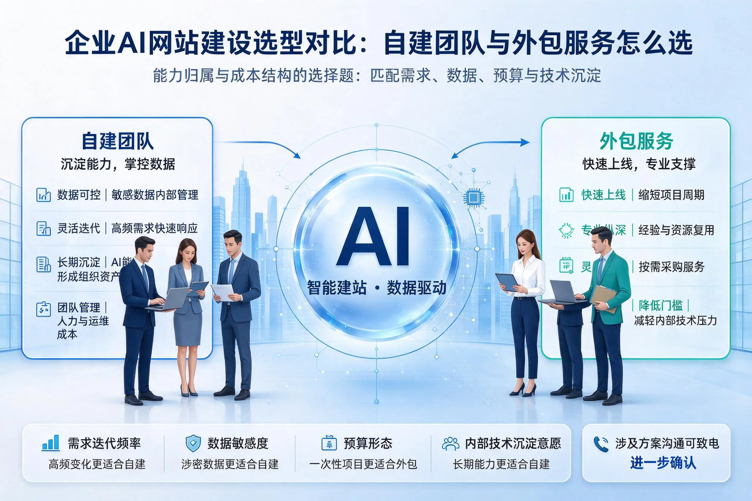 重庆郊县企业AI网站建设选型对比：自建团队与外包服务怎么选