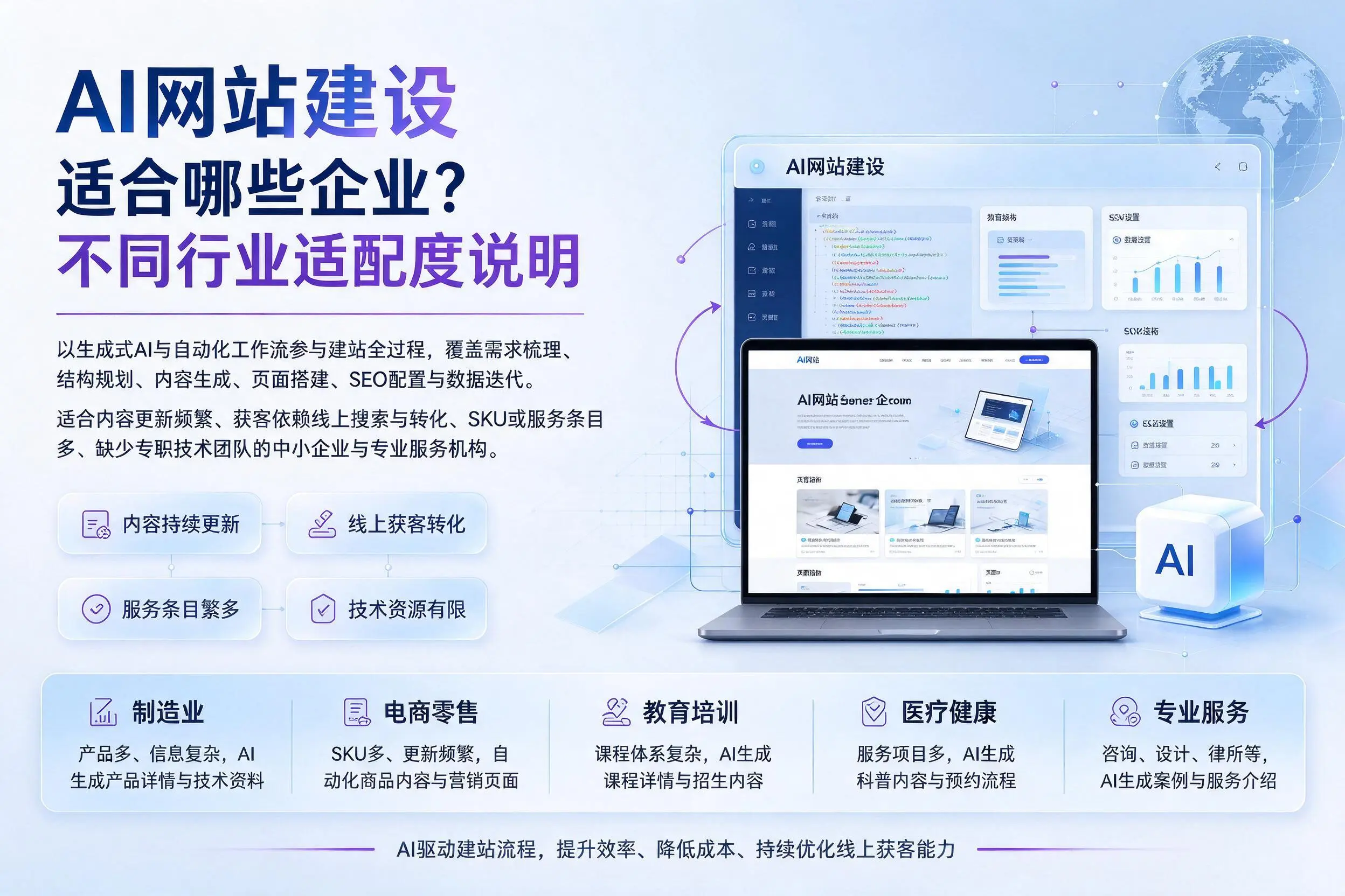 AI网站建设适合哪些企业?重庆郊县不同行业适配度说明